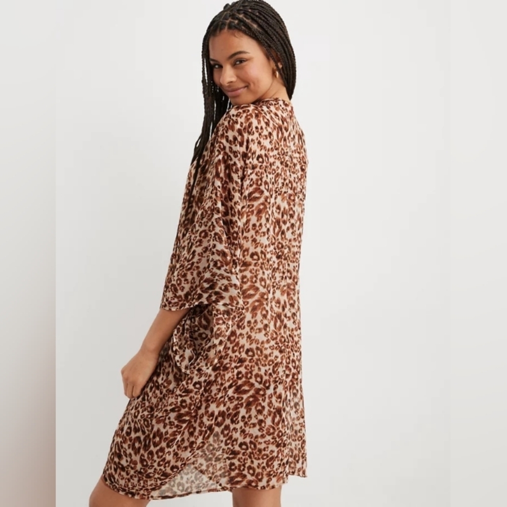 Aerie Chiffon Animal Print Open Front Kimono Cape Cover Up Sz OS